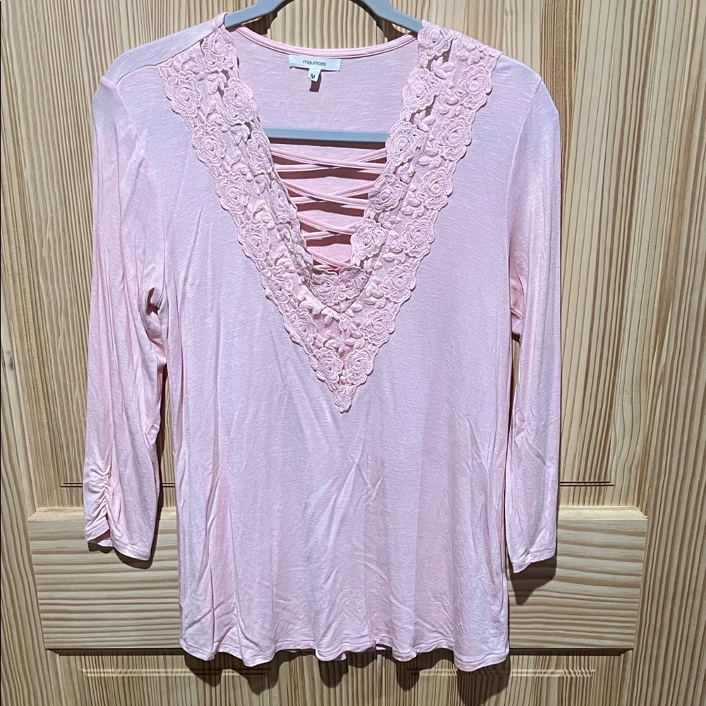 Maurices Light Pink Lace Detail Blouse